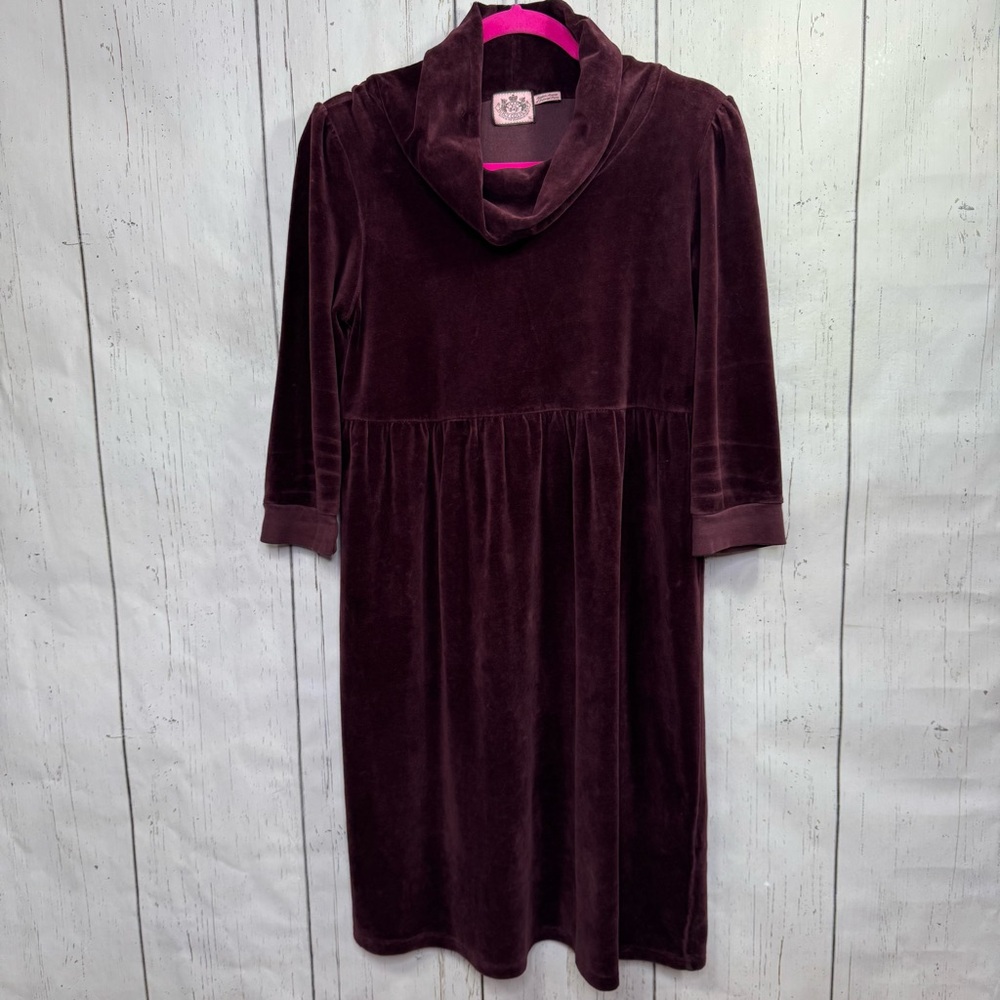 Juicy Couture Brown Velour Cowl Neck Midi Dress Boho Long Sleeve XL Soft Goth